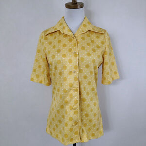 Vintage 60s Butte Knit Womens Yellow Geometric Top Preppy